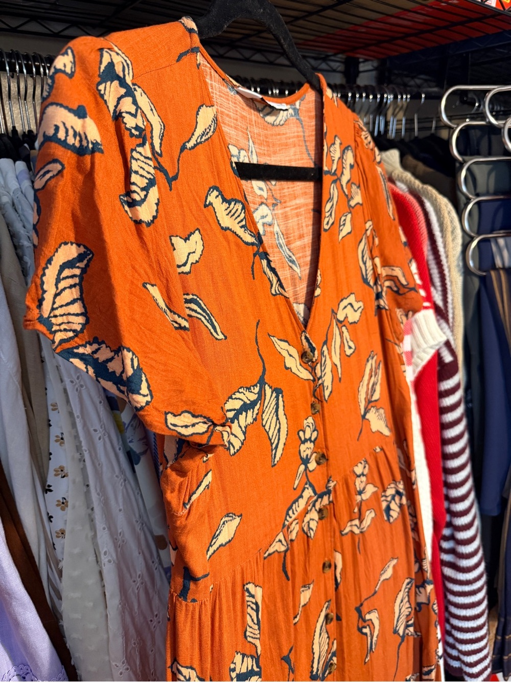 Sonoma | Floral Button-Front Midi Dress | VNeck Pockets | Rust | 47" Long | Boho - Picture 4 of 10